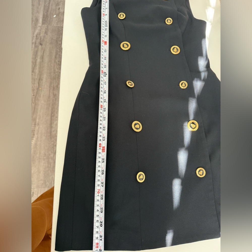 Vintage Black Gold Crest Button Dress Sleeveless Designer Style Size 6 - Picture 10 of 12